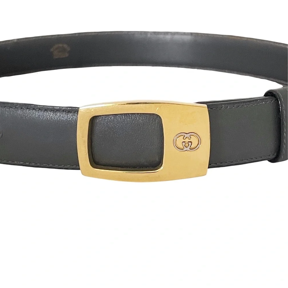 Gucci gray leather gold buckle vintage minimal belt rare small